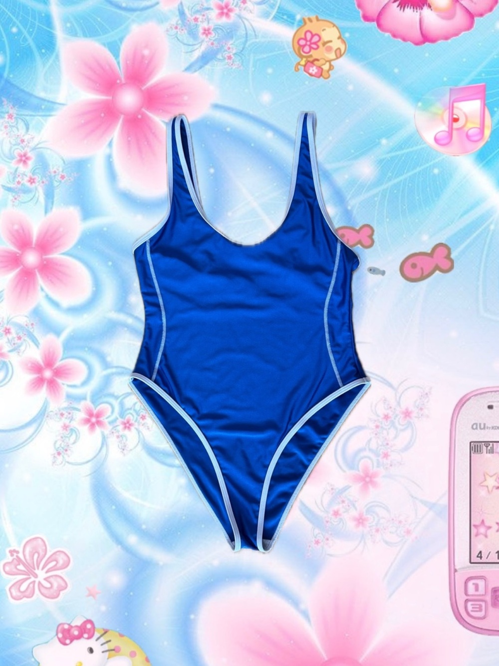 *free with purchase* Blue One-Piece Swimsuit with White Trim